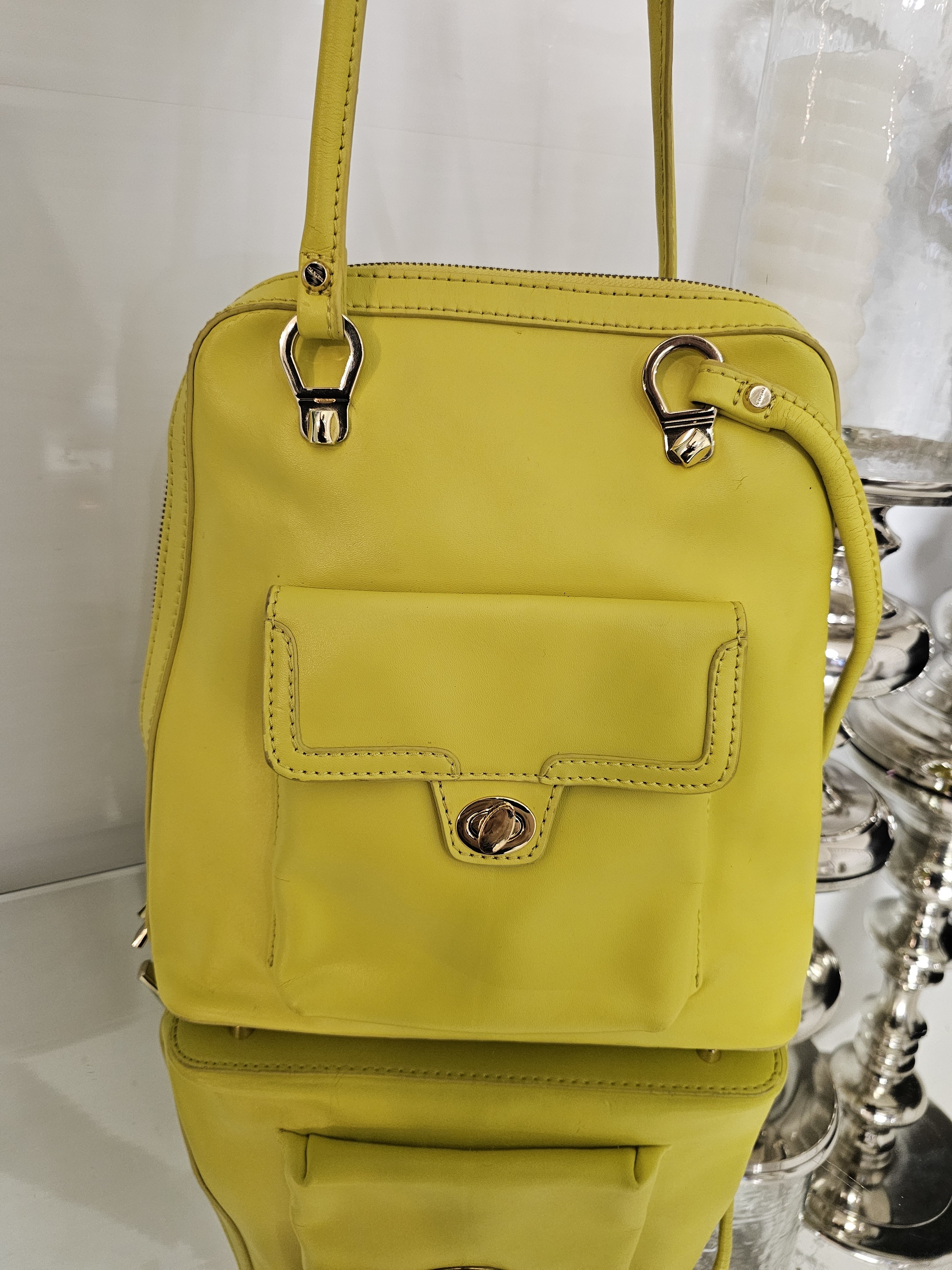 Danier Yellow Leather Backpack With Front Pocket